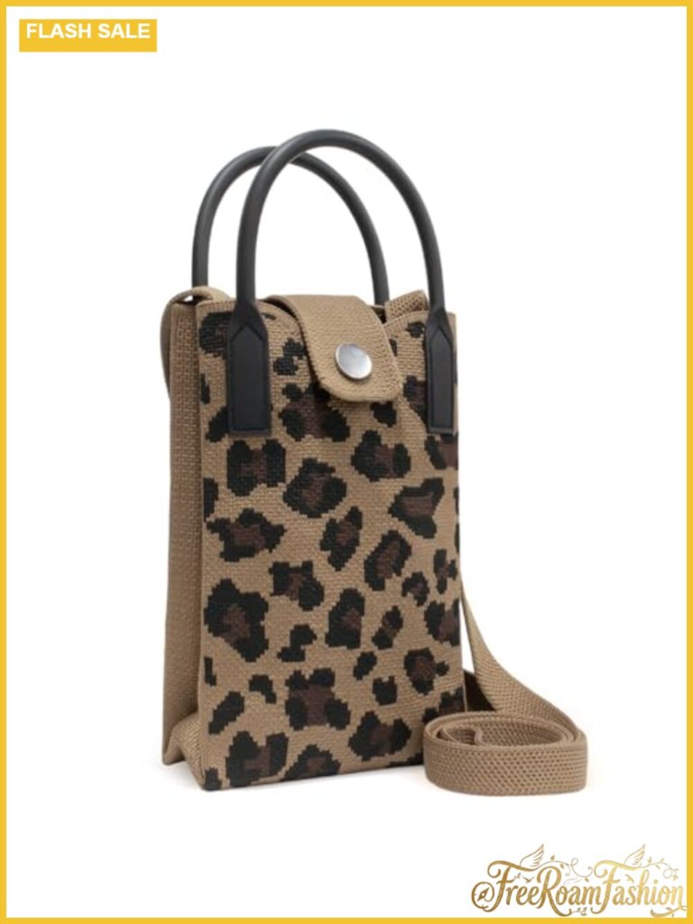 Knitted Crossbody Phone Purse Leopard Print Mini Handbag Wallet